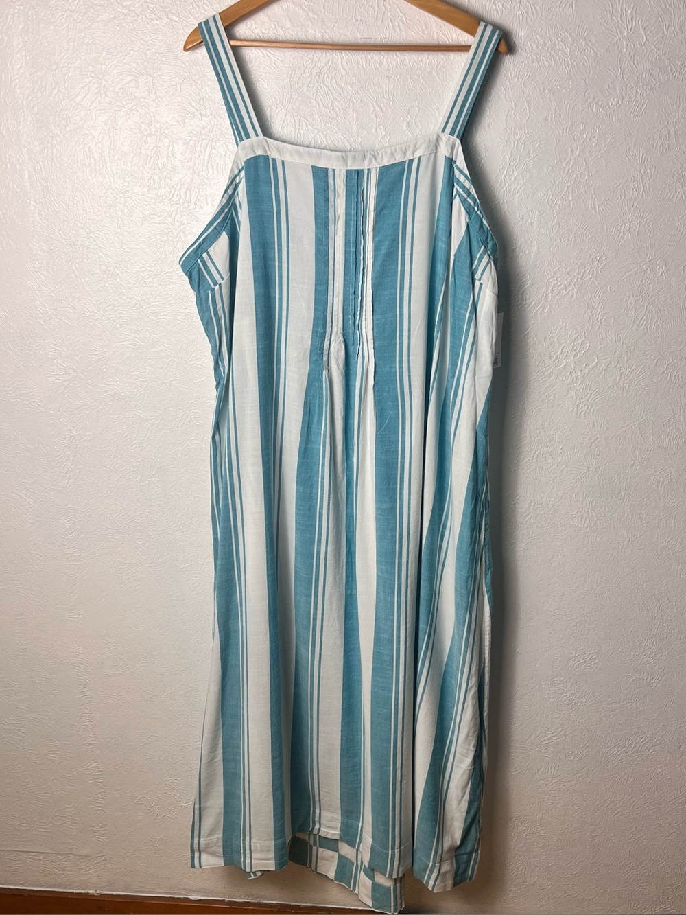 Sonoma Pintuck Smocked Maxi Dress Womens Size 2X Teal White Sleeveless